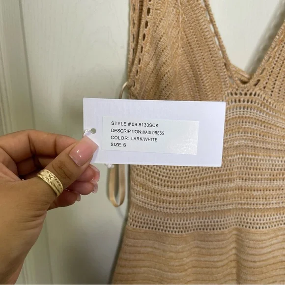 Torn by Ronny Kobo Small "Brown Sand" Beige/Tan Madi Knit Crochet Maxi Dress - Picture 3 of 10